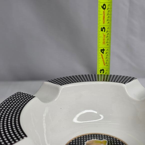 Large Round Ceramic  4 Cigar  Rest Holder Ashtray Black, Yellow White - Picture 10 of 12